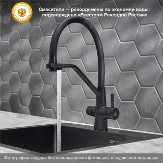 Смеситель для кухни РМС SUS127TBL-016F-015 с подключением фильтра чёрный